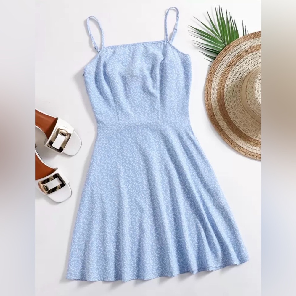 Blue Floral Spaghetti Strap Dress